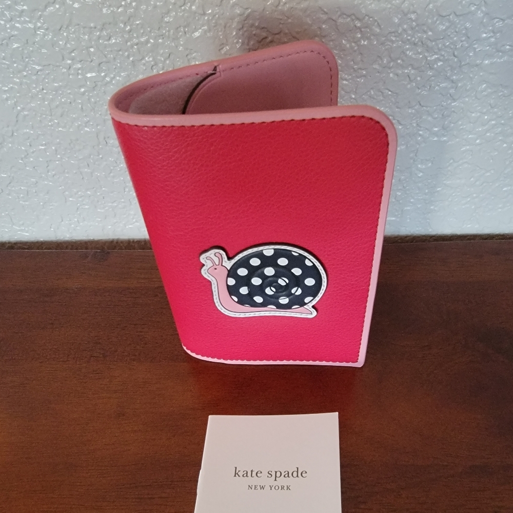 Kate Spade Enchanted Forest Snail Appliqué Leather Passport Case Red Mul…